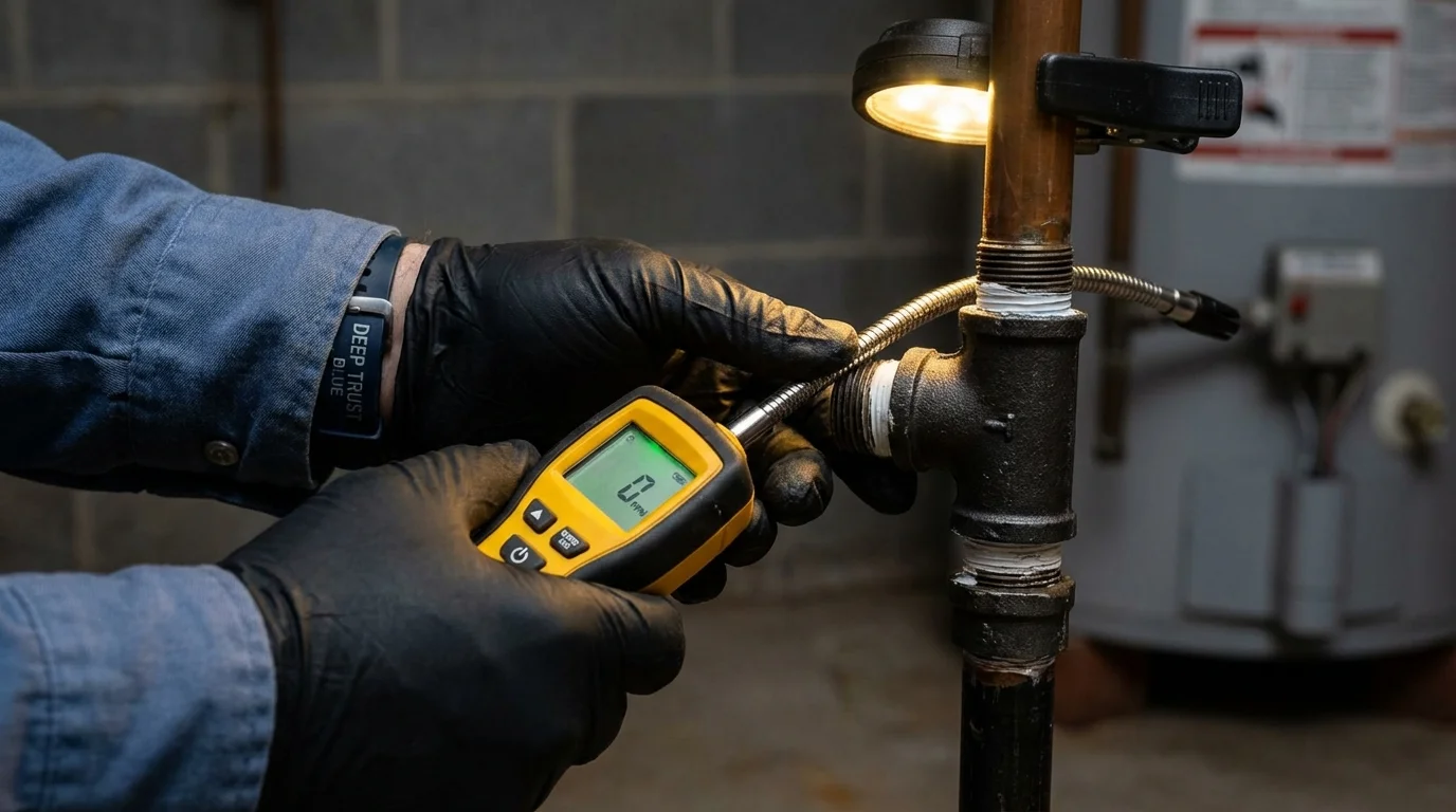 Gas leak detection with electronic sniffer by Johns Plumbing LLC in Corinth