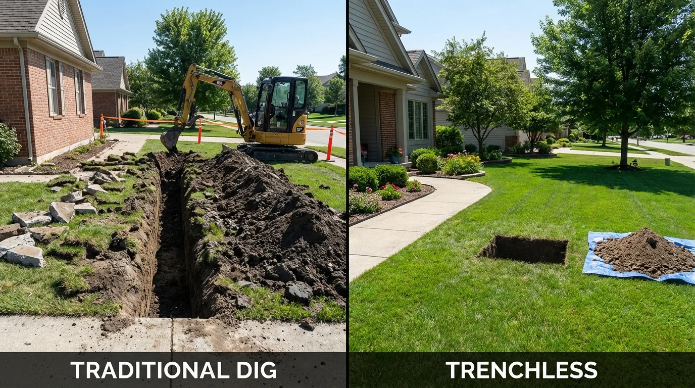 Trenchless sewer repair with minimal yard damage versus traditional excavation in Corinth, MS